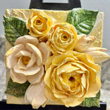 Rose & Magnolia Floral Bouquet Sculpted Art Block - 6X6