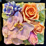 Orchid Floral Bouquet Sculpted Art Block - 6x6