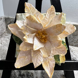 Christmas White Poinsettia Sculpted Art Block - 4X4