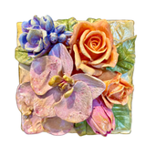 Orchid Floral Bouquet Sculpted Art Block - 6x6