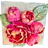 Peony wtih Buds Floral Bouquet Sculpted Art Block - 6x6