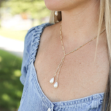 Adorned Pearl Lariat Necklace