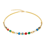 Sparkling Cubes Fusion Chain Necklace  Gold-Multicolor