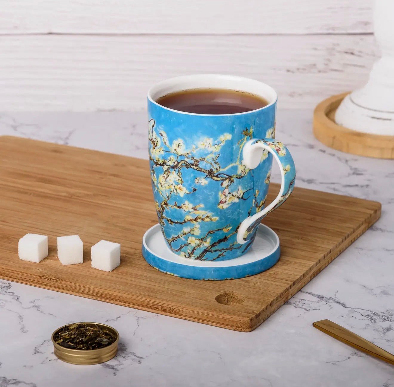 Almond Blossom Tea Mug/Lid - Lizzy G's Fine Gifts