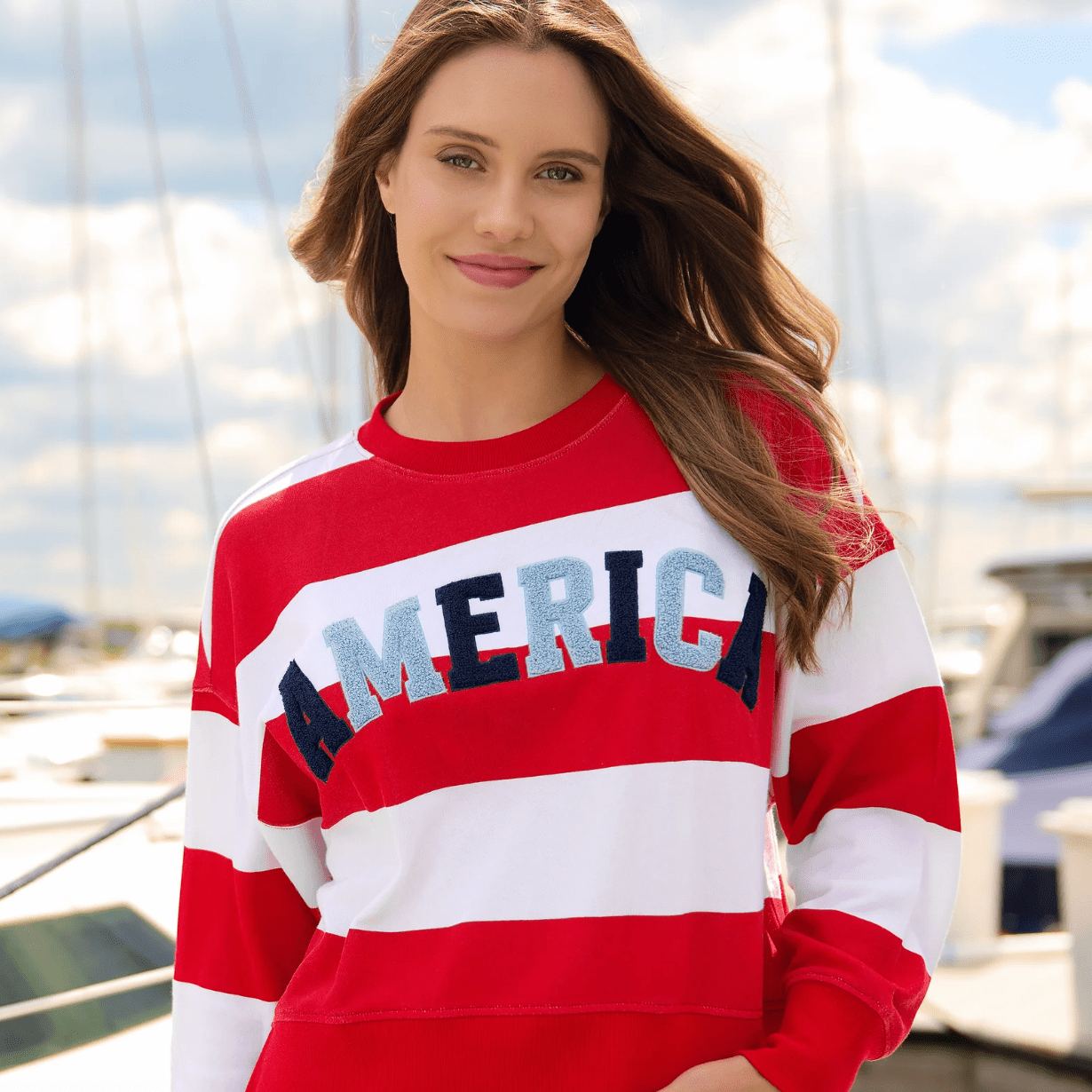 America Rugby Striped Sweatshirt - Lizzy G's Fine Gifts
