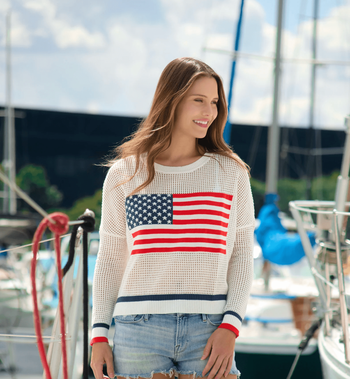 American Flag Mesh Sweatshirt - Lizzy G's Fine Gifts