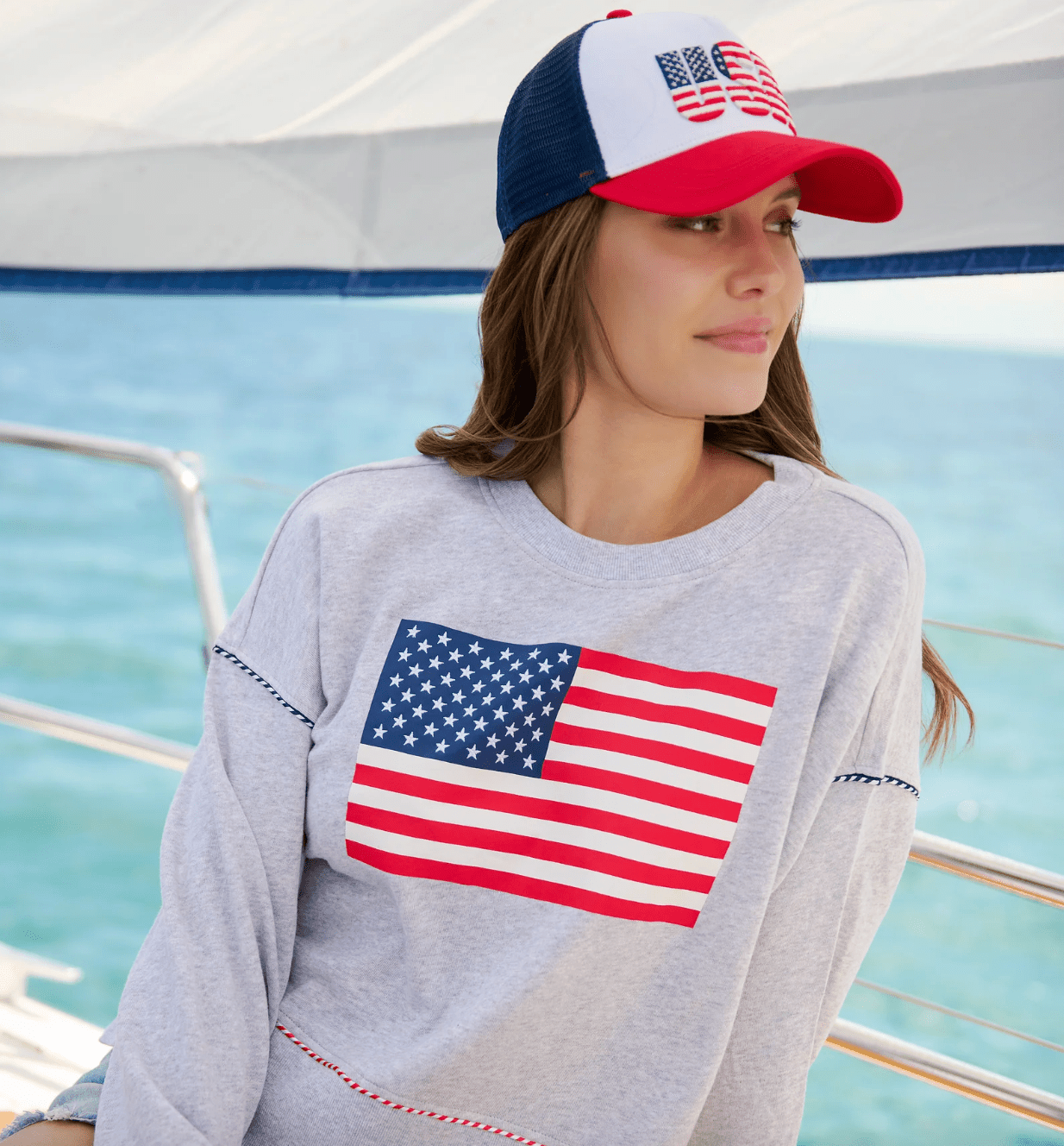 American Flag Relaxed Sweatshirt - Lizzy G's Fine Gifts