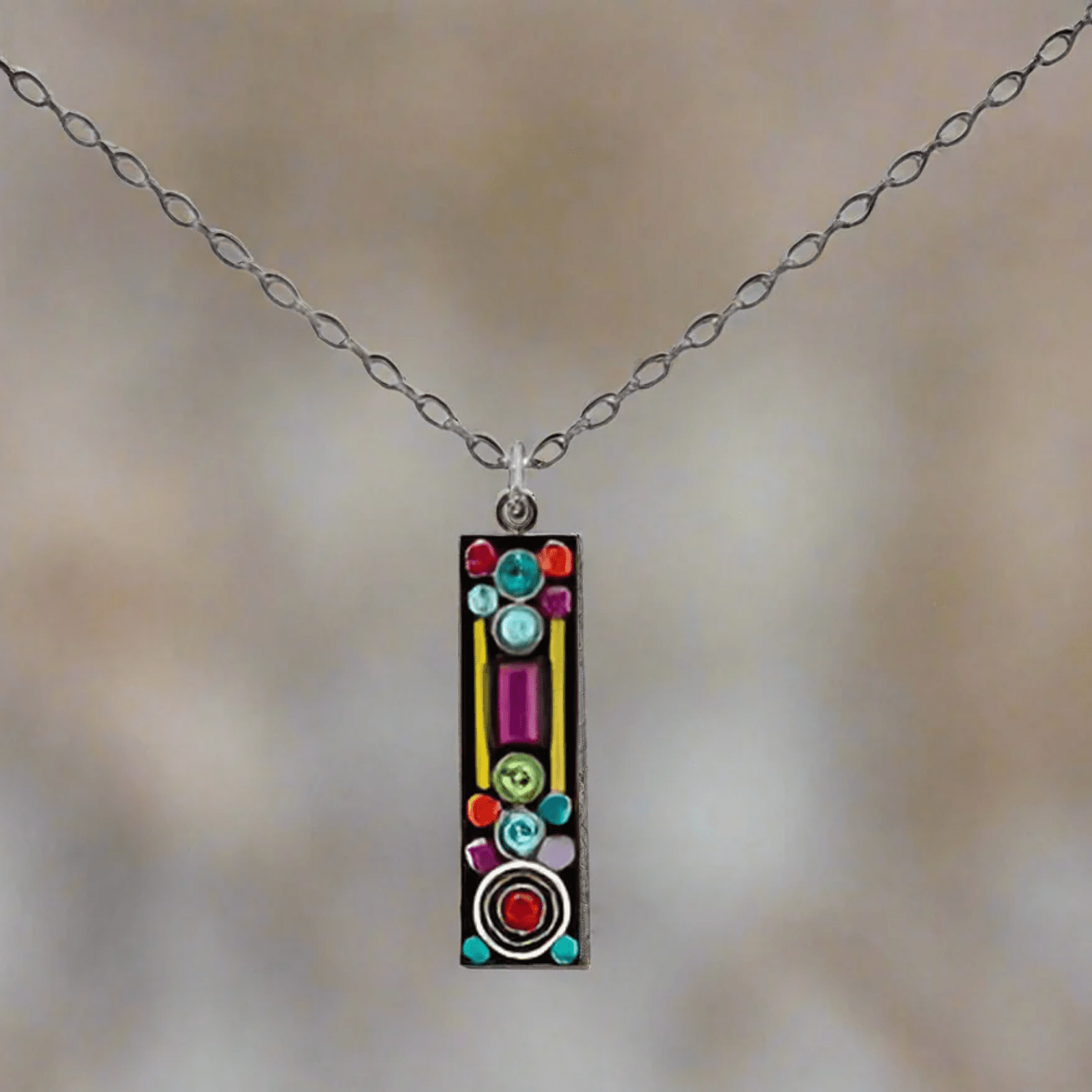Architectural Long Rectangle Pendant Necklace - Lizzy G's Fine Gifts