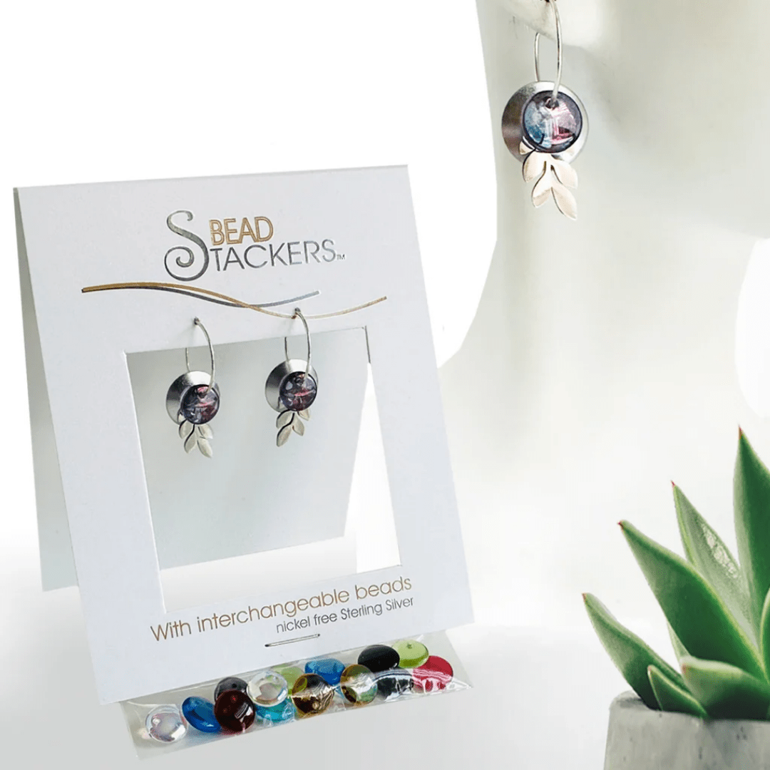 Bead Stacker Earrings - Open Disc Leaf - Lizzy G's Fine Gifts