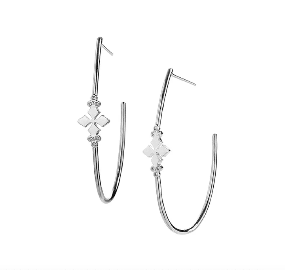 Believer Cross Hoop Earrings- Silver - Lizzy G's Fine Gifts