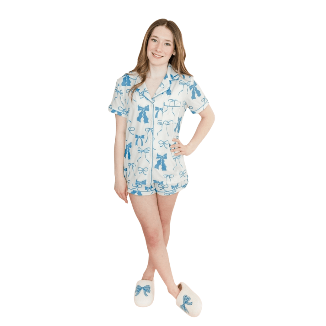 Blue Bow Pajama Shorts Set - Lizzy G's Fine Gifts