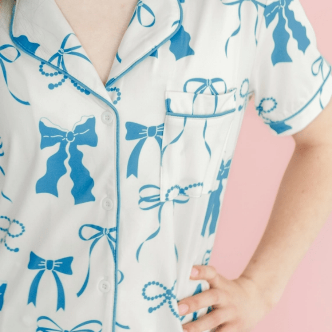 Blue Bow Pajama Shorts Set - Lizzy G's Fine Gifts