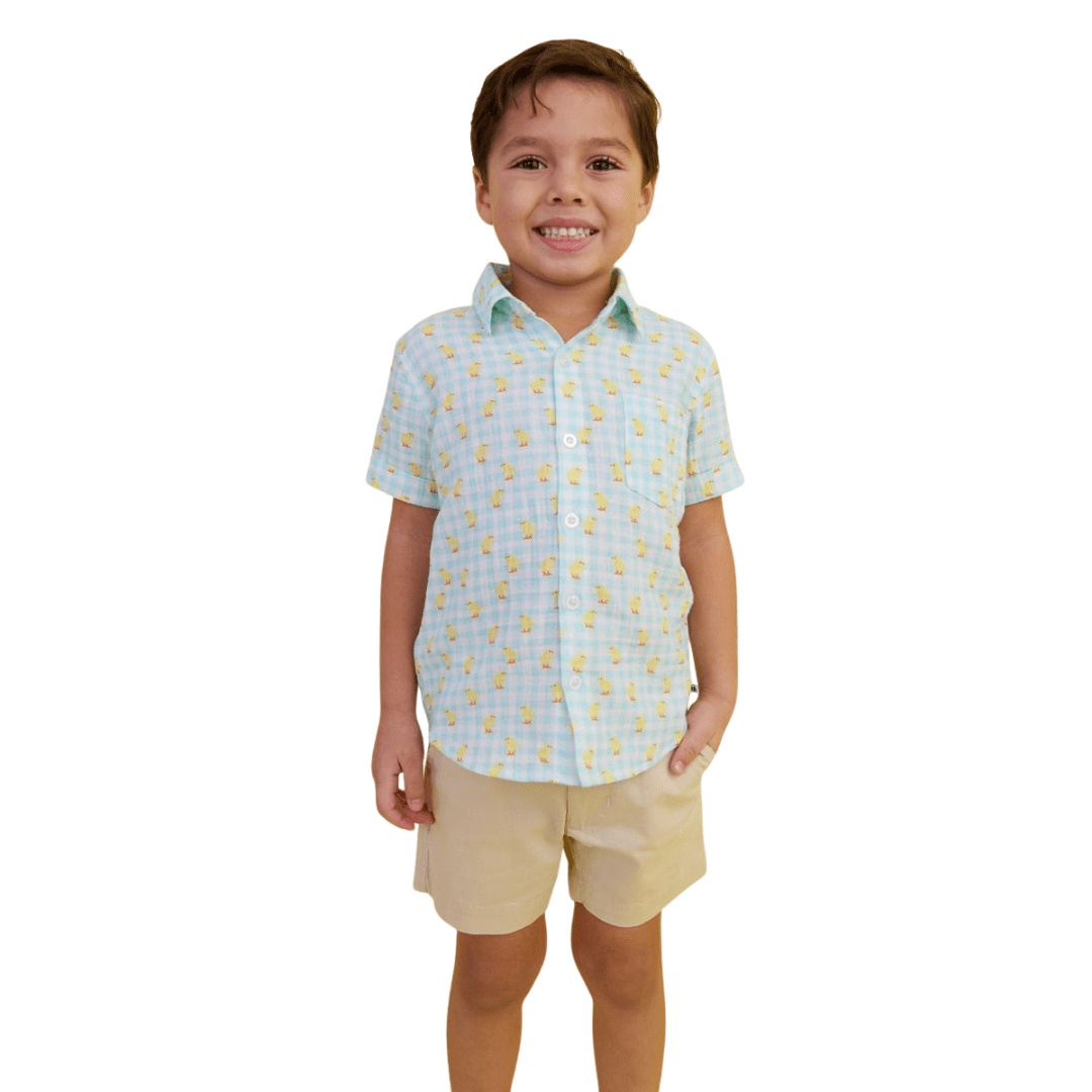 Chirping Chicks Gingham Button Down Shirt - Lizzy G's Fine Gifts