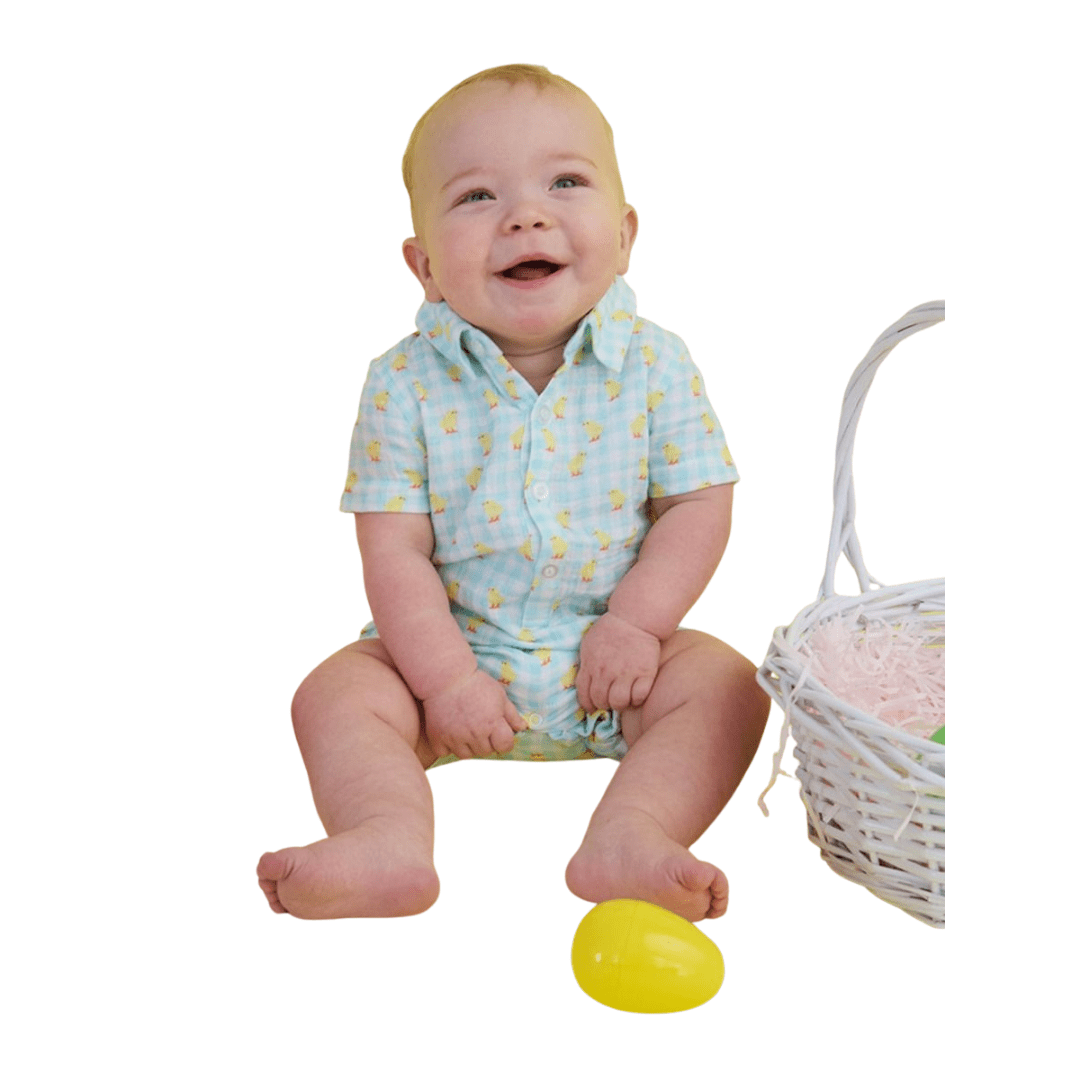 Chirping Chicks Gingham Button Up Romper - Lizzy G's Fine Gifts