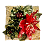 Christmas Poinsettia & Holly Bouquet Sculpted Art Block - 6x6 - Lizzy G's Fine Gifts