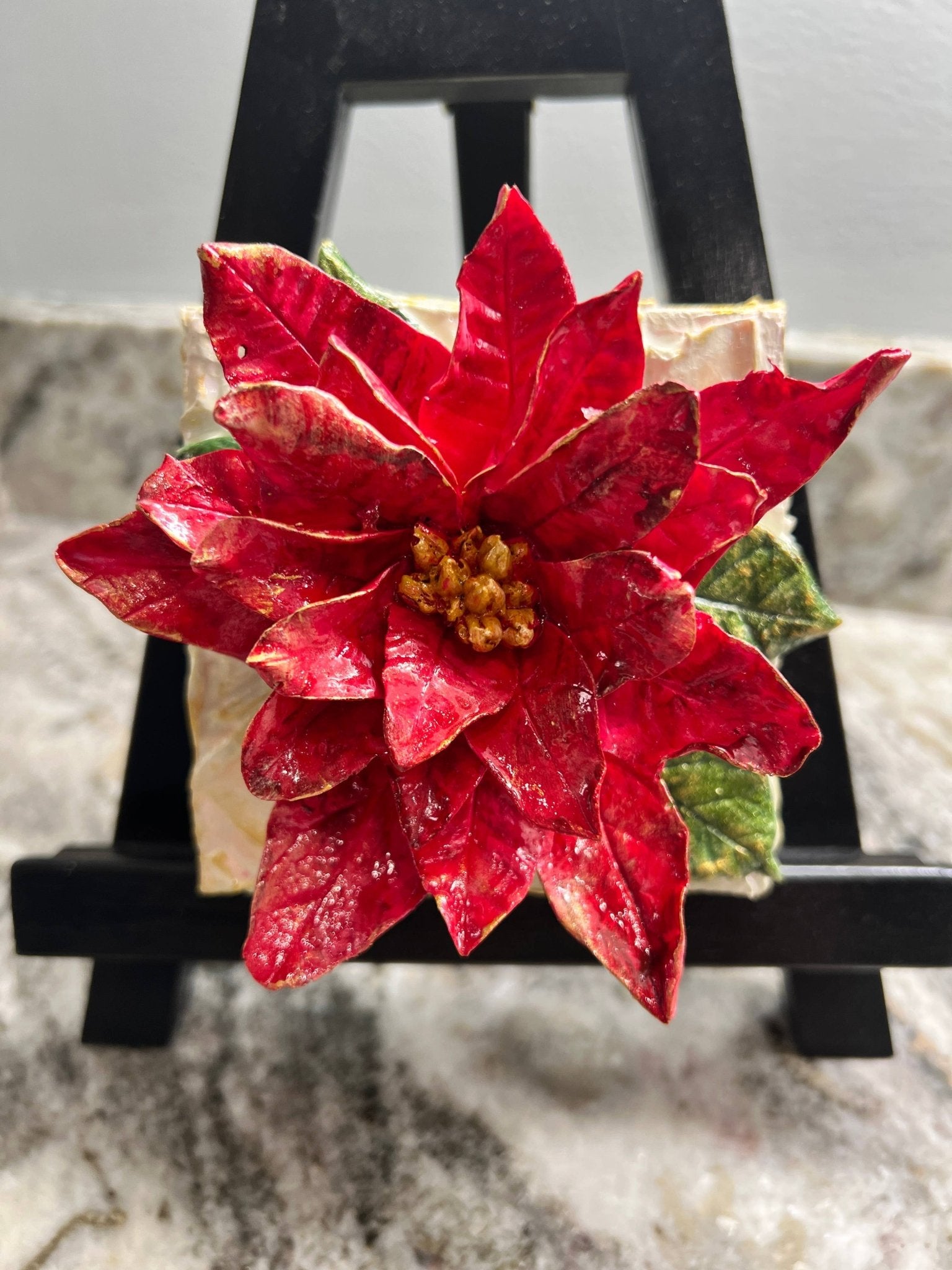 Christmas Poinsettia Sculpted Art Block - 4x4 - Lizzy G's Fine Gifts