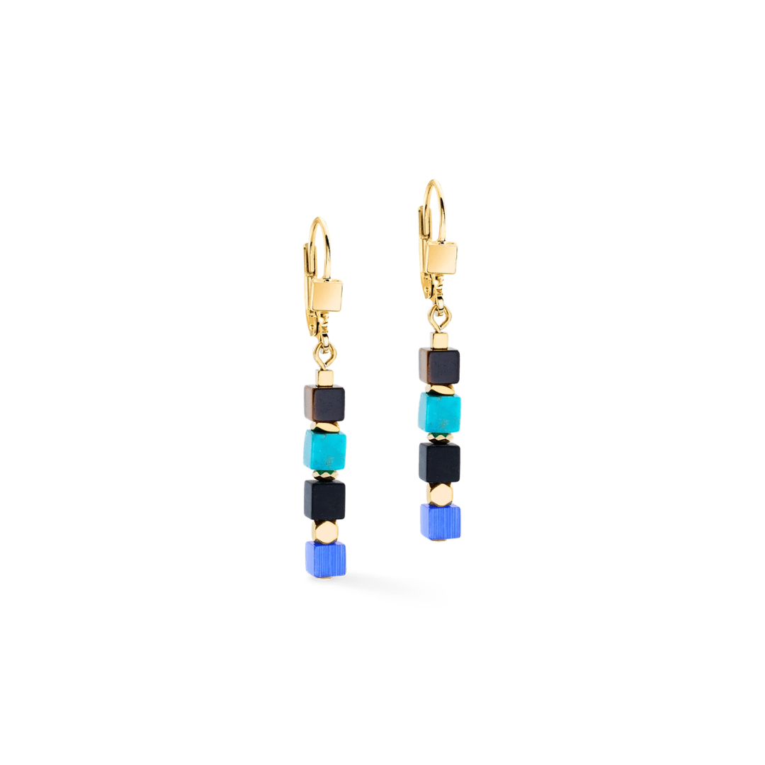 Earrings Cube Mosaic Lagoon - Gold - Lizzy G's Fine Gifts