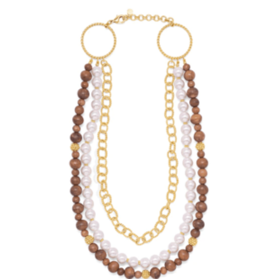 Earth Goddess Necklace - Teak & Pearl - Lizzy G's Fine Gifts