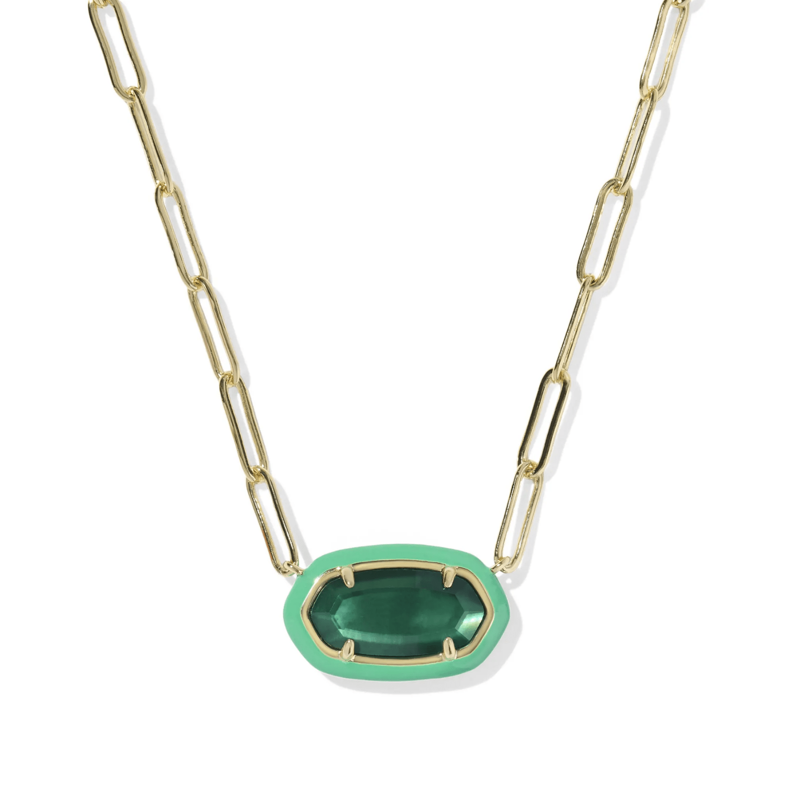 Elisa Enamel Framed Paperclip Chain Necklace - Lizzy G's Fine Gifts