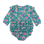 Emerald Floral Long Sleeve Bubble Romper - Lizzy G's Fine Gifts
