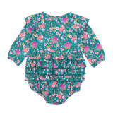 Emerald Floral Long Sleeve Bubble Romper - Lizzy G's Fine Gifts