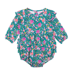 Emerald Floral Long Sleeve Bubble Romper - Lizzy G's Fine Gifts