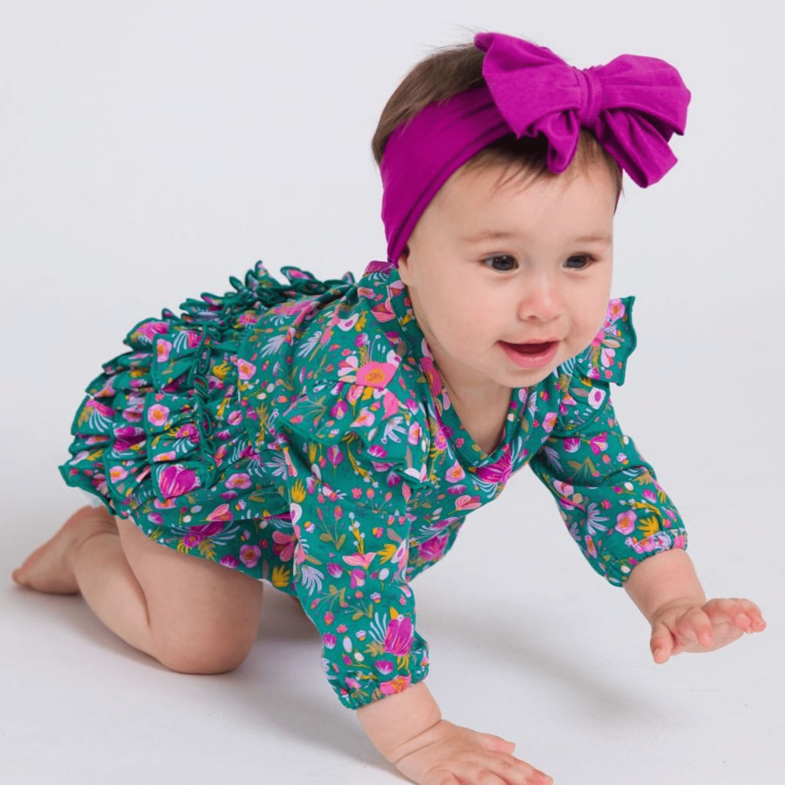 Emerald Floral Long Sleeve Bubble Romper - Lizzy G's Fine Gifts