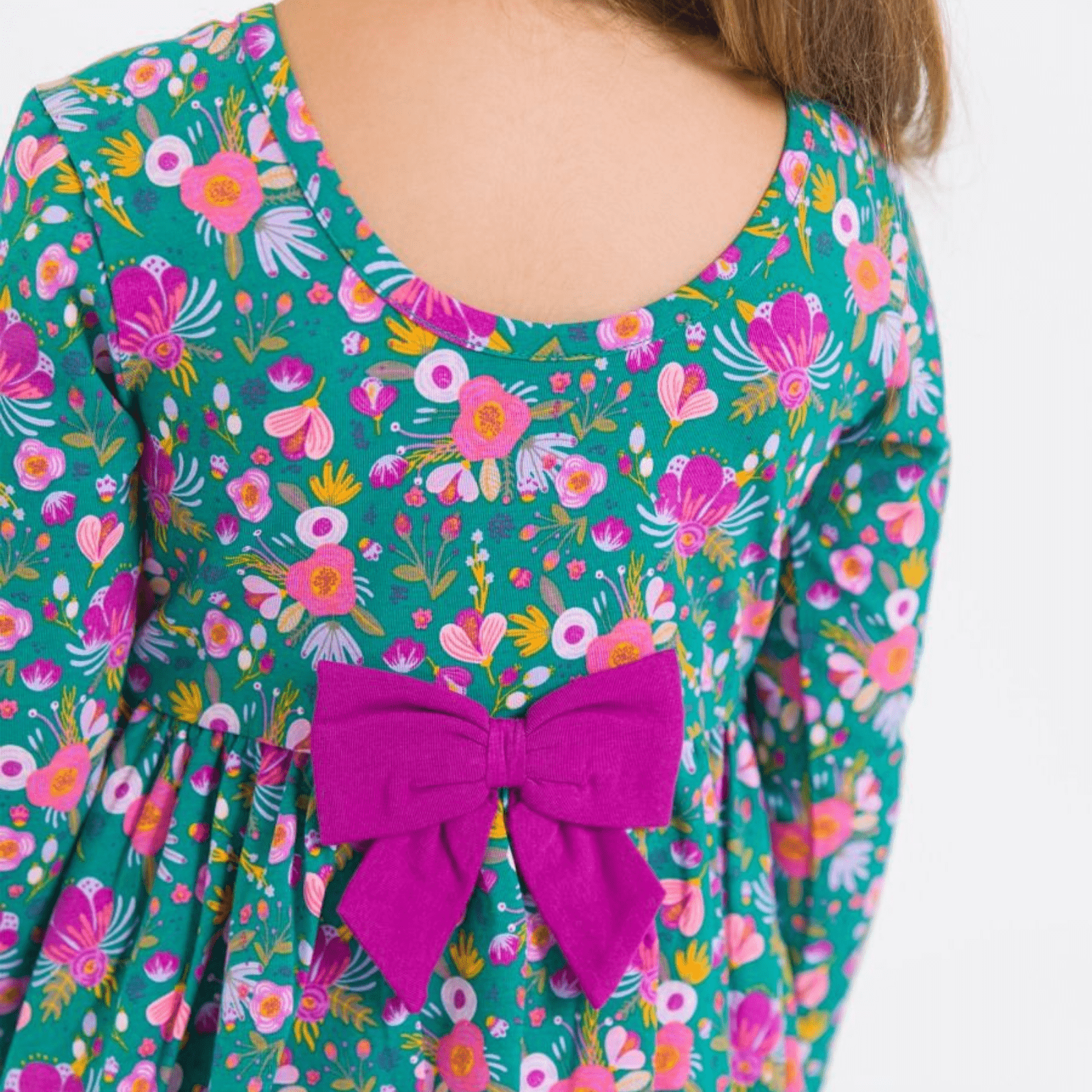 Emerald Floral Long Sleeve Twirl Dress - Lizzy G's Fine Gifts