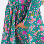 Emerald Floral Long Sleeve Twirl Dress - Lizzy G's Fine Gifts