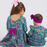 Emerald Floral Long Sleeve Twirl Dress - Lizzy G's Fine Gifts