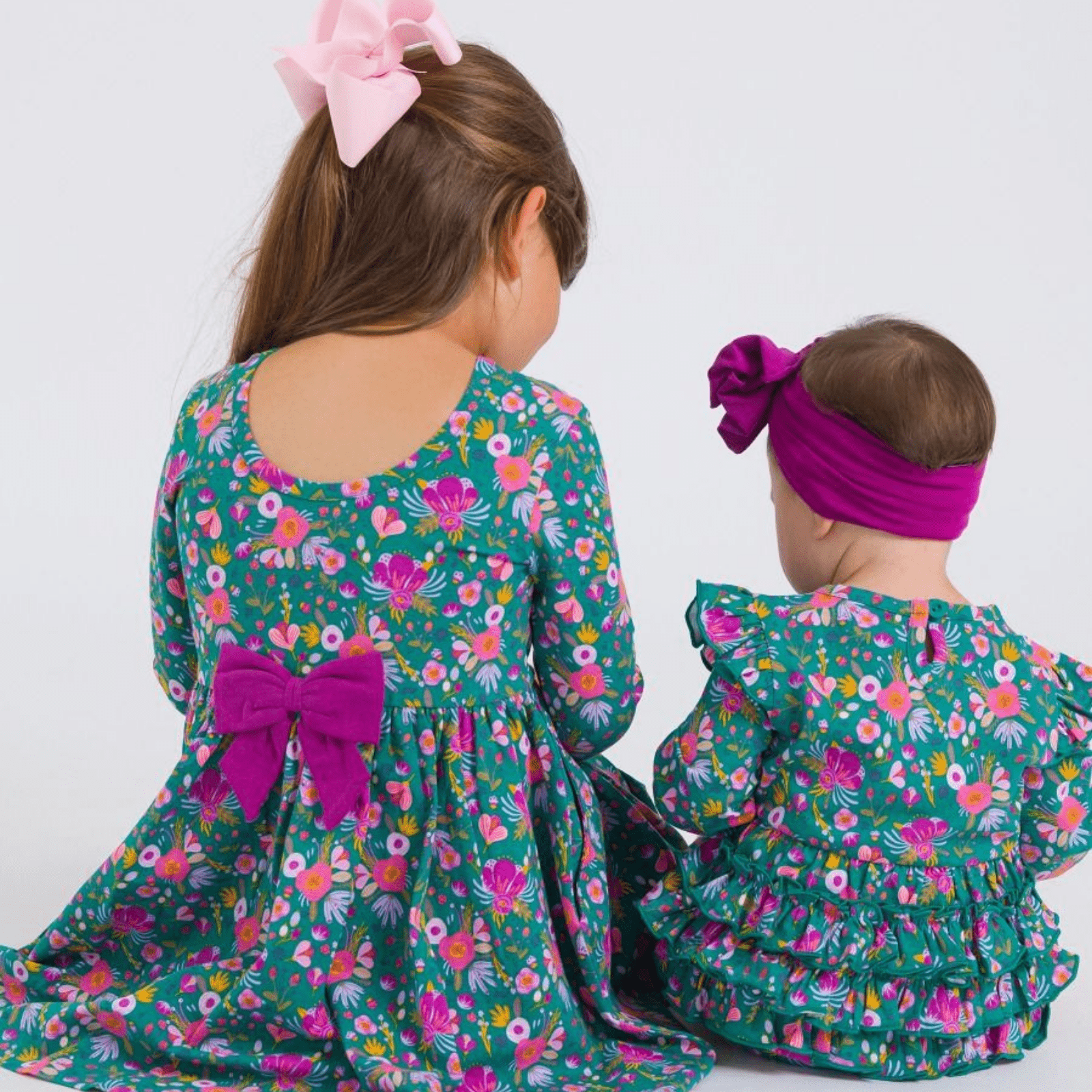 Emerald Floral Long Sleeve Twirl Dress - Lizzy G's Fine Gifts