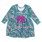 Emerald Floral Long Sleeve Twirl Dress - Lizzy G's Fine Gifts