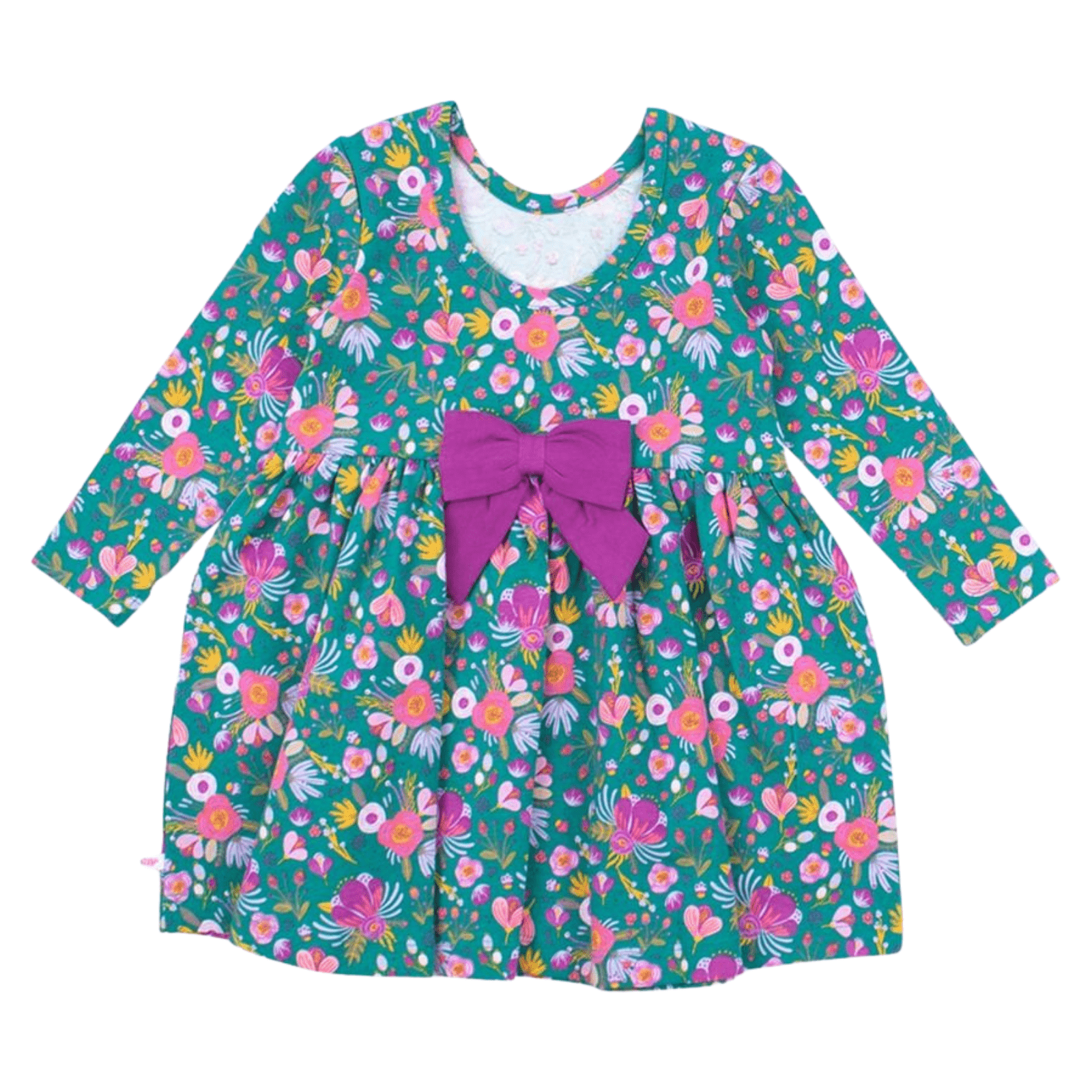 Emerald Floral Long Sleeve Twirl Dress - Lizzy G's Fine Gifts