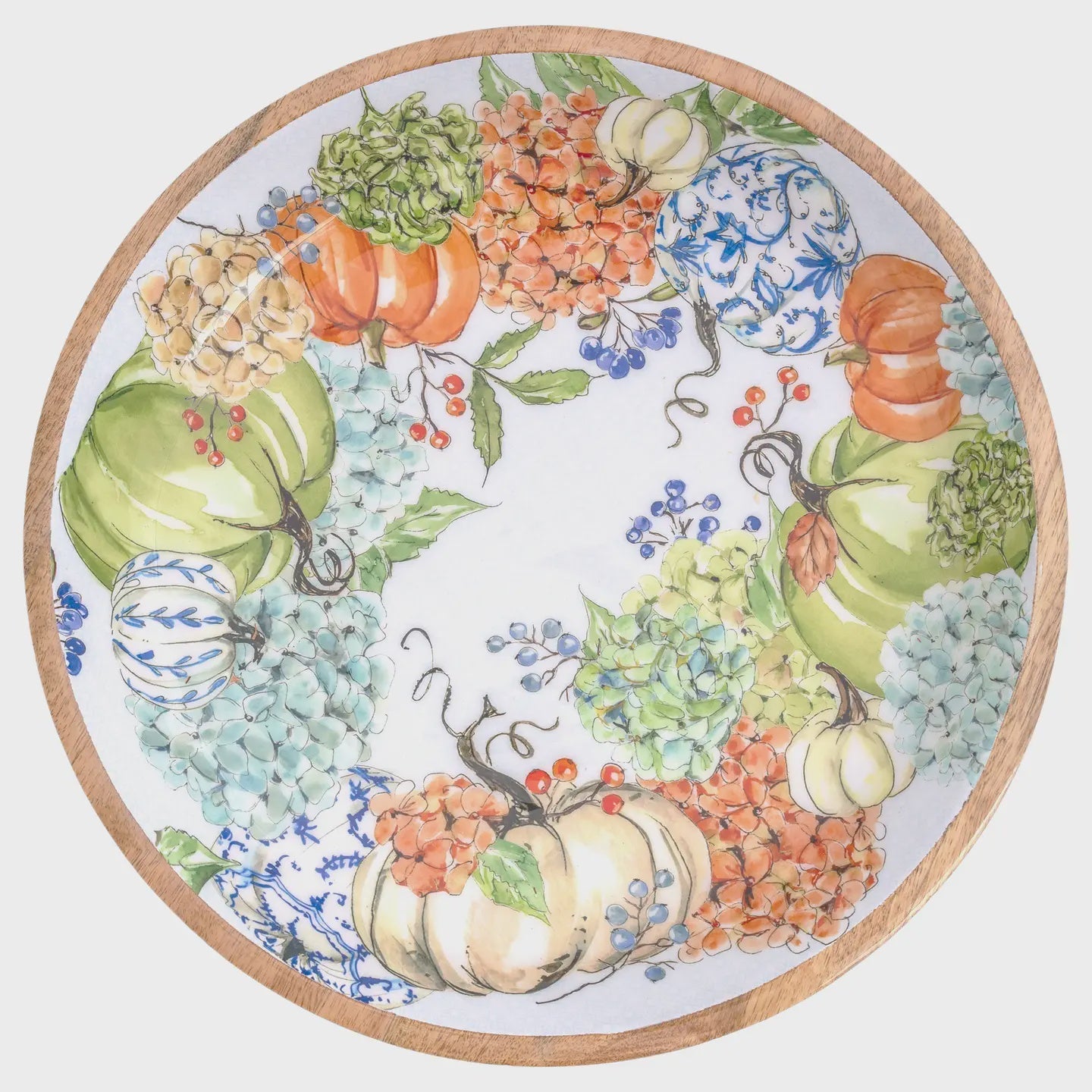 Fall Hydrangea 14" Mango Wood Bowl - Lizzy G's Fine Gifts