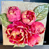 Peony wtih Buds Floral Bouquet Sculpted Art Block - 6x6