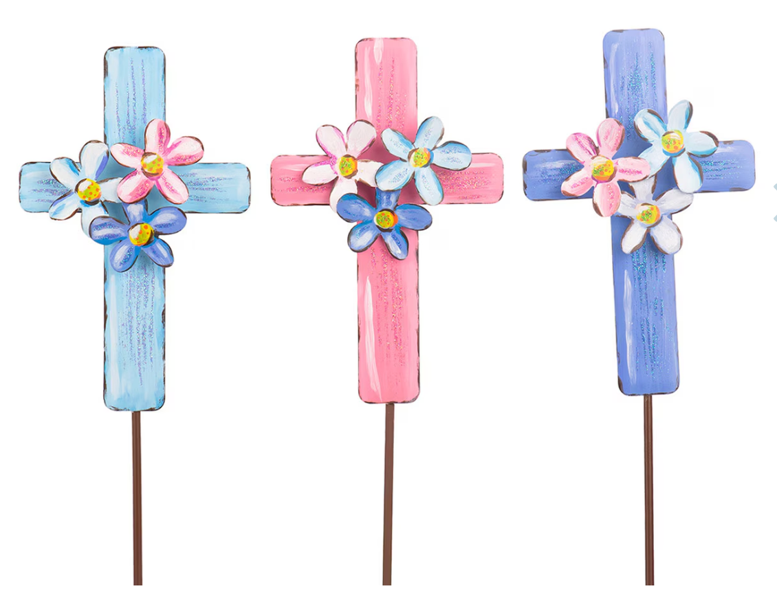 Floral Cross Garden Stake - Lizzy G's Fine Gifts