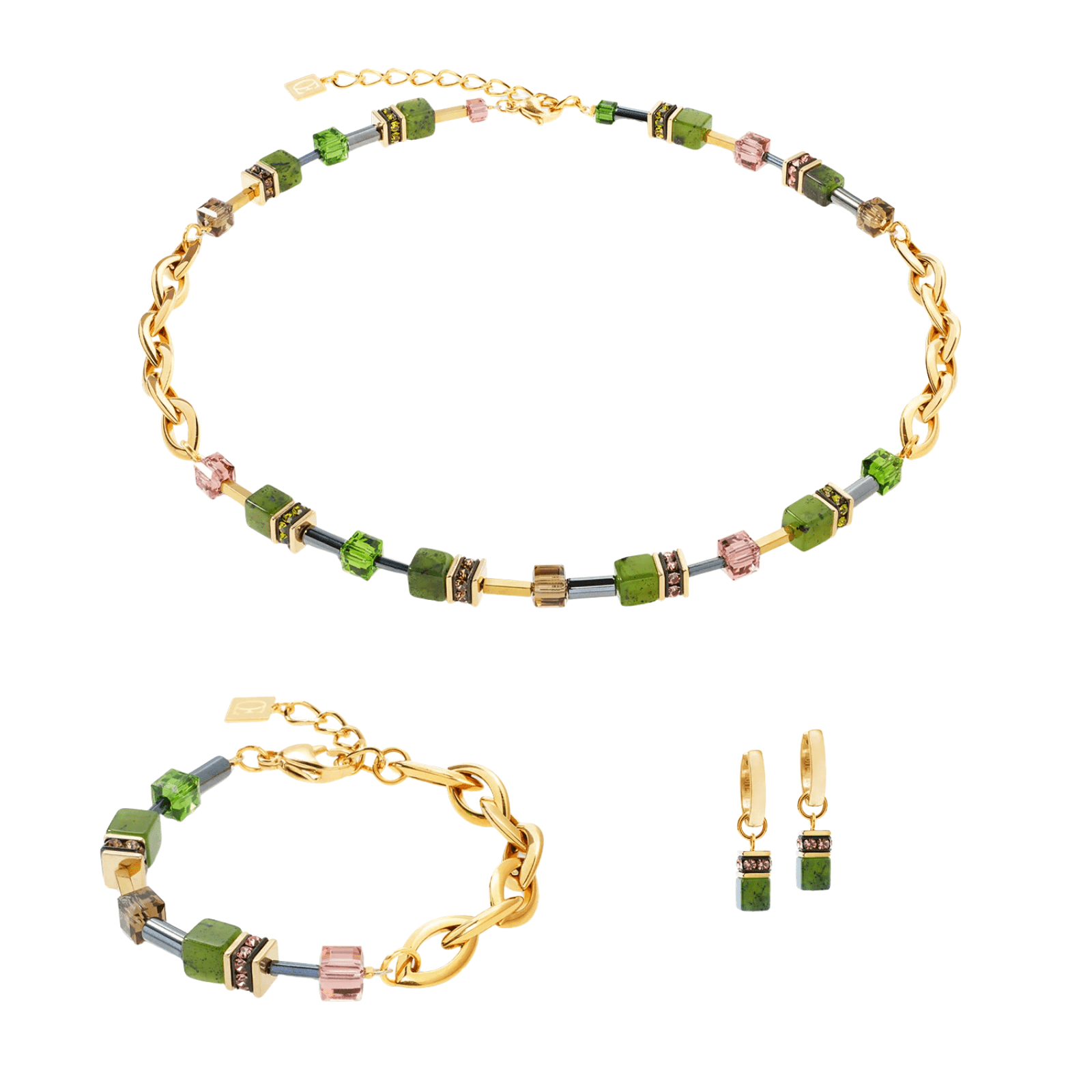 GeoCUBE® Chunky Chain Hoop Earrings Gold - Green - Lizzy G's Fine Gifts