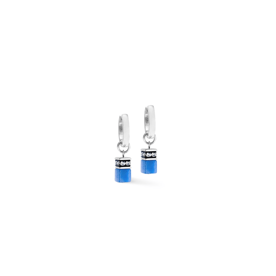 GeoCUBE® Chunky Chain Hoop Earrings Silver - Blue - Lizzy G's Fine Gifts