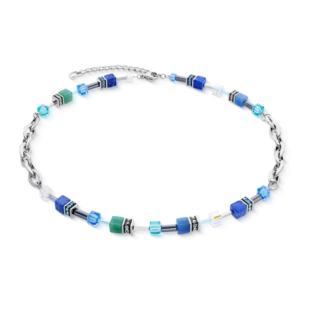 GeoCUBE® Chunky Chain Necklace Silver - Blue - Lizzy G's Fine Gifts