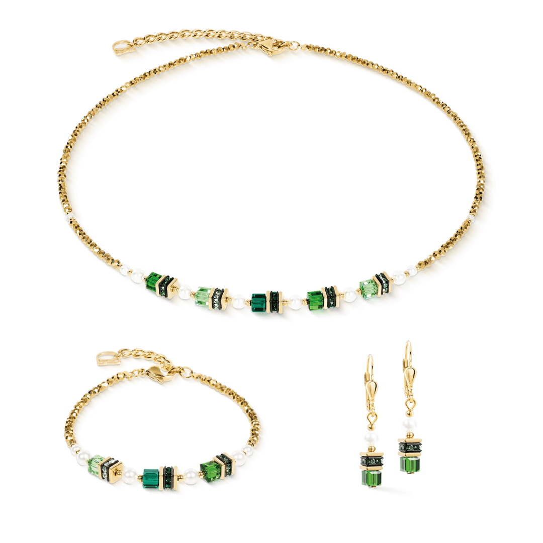 GeoCUBE® Earrings Sparkling Emerald & Gold Princess Earrings - Lizzy G's Fine Gifts