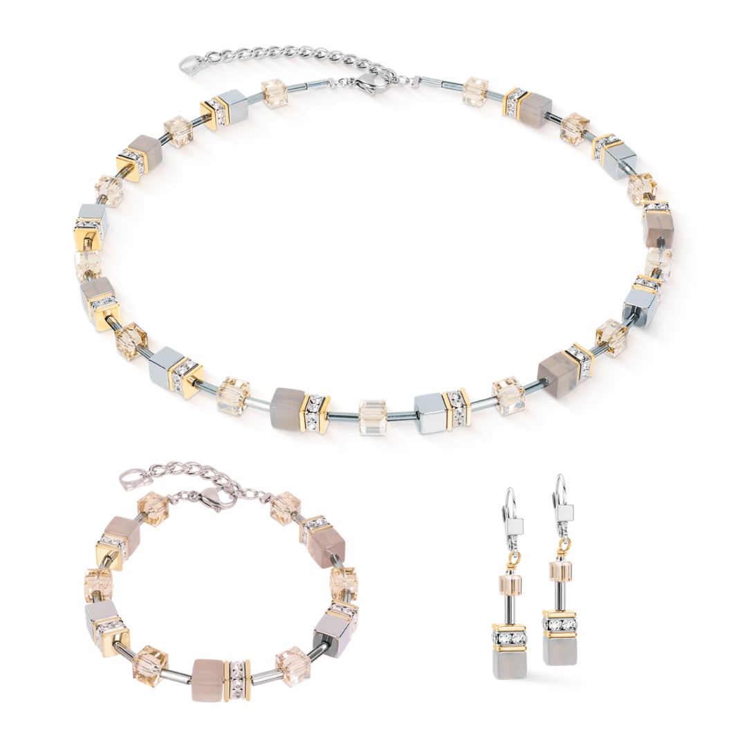 GeoCUBE® Grey & Gold Earrings - Lizzy G's Fine Gifts