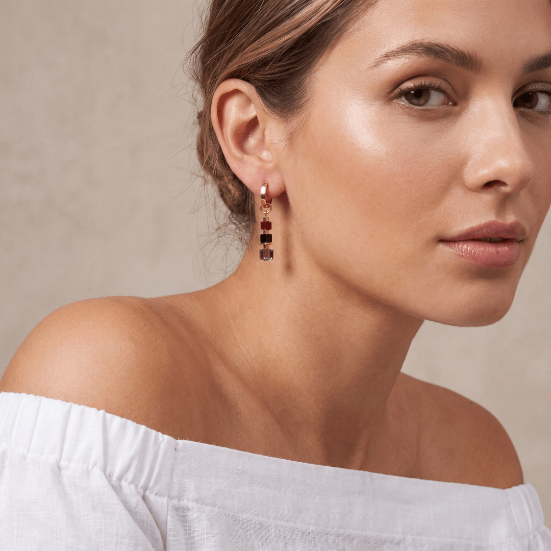 GeoCUBE® Hoop Earrings Precious Berry & Gold Mix - Lizzy G's Fine Gifts
