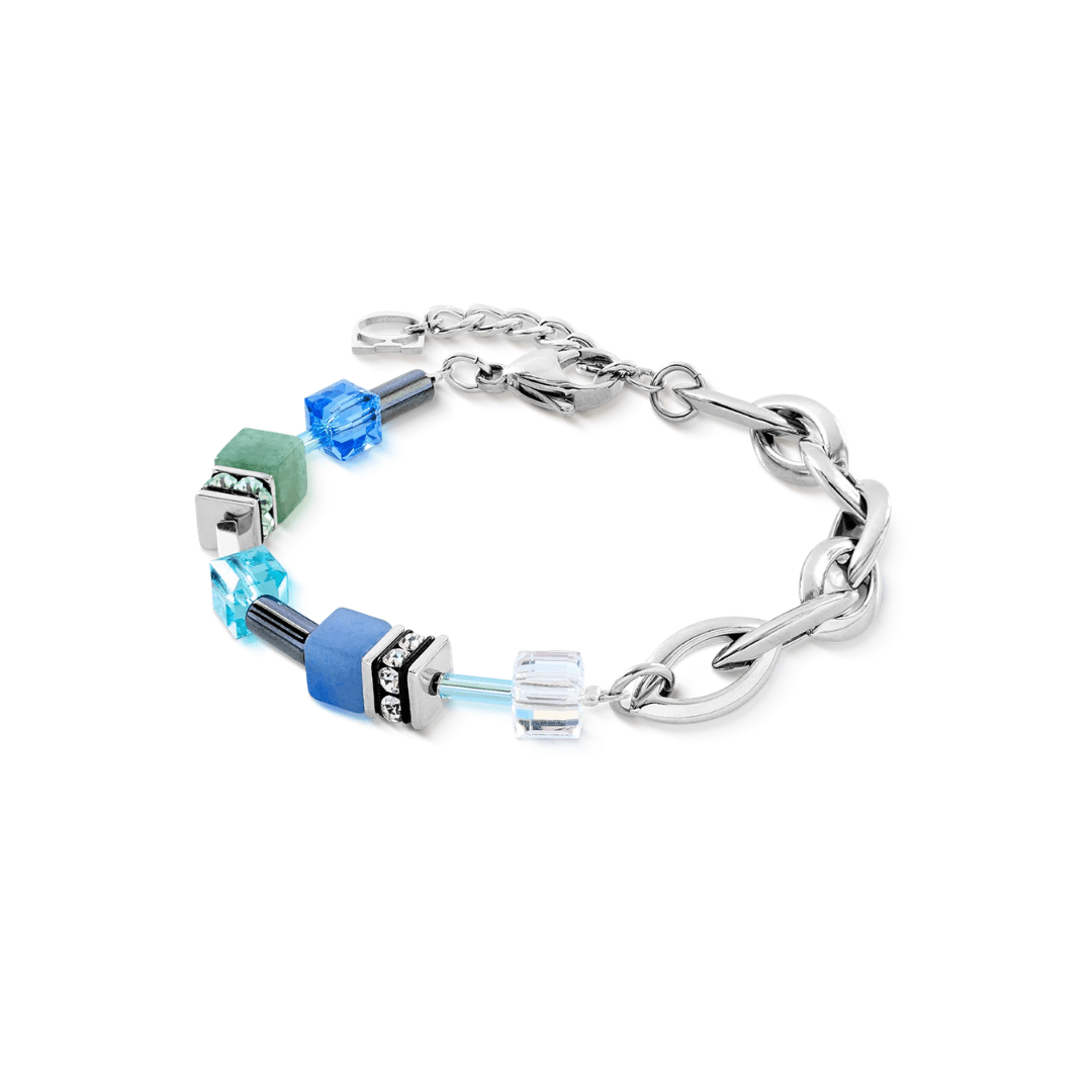 GeoCUBE® Silver & Blue Chunky Chain Bracelet - Lizzy G's Fine Gifts