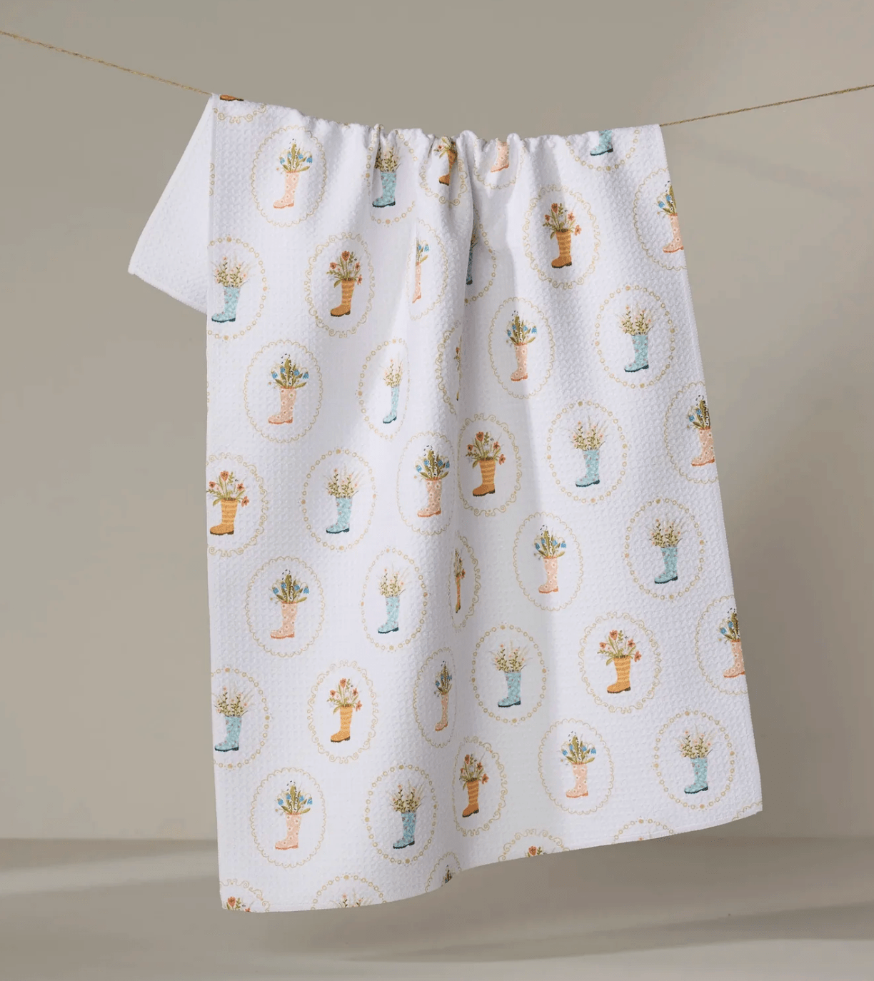 Geometry Tea Towel - Rainboots in Bloom - Lizzy G's Fine Gifts