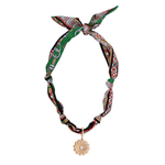 Gertrude Pearl Flower Scarf Necklace in Green/Black/Orange - Lizzy G's Fine Gifts
