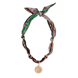 Gertrude Pearl Flower Scarf Necklace in Green/Black/Orange - Lizzy G's Fine Gifts