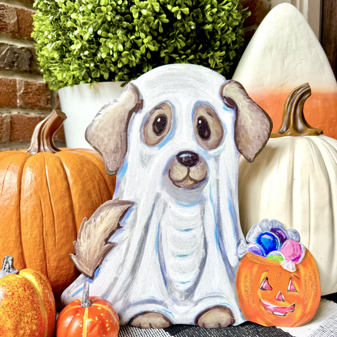 Ghost Puppy & Jack-o-Lantern Metal Decor - Lizzy G's Fine Gifts