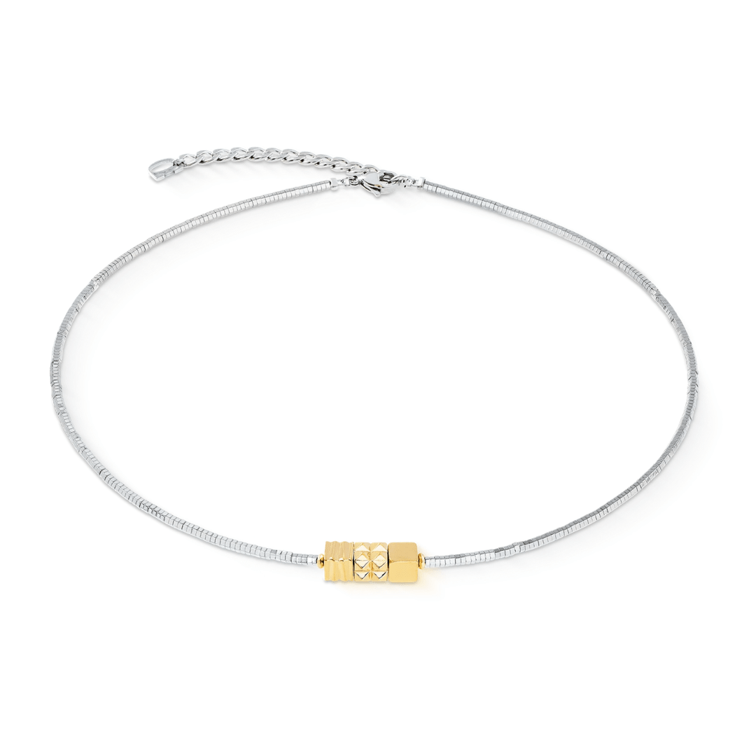 Gold - Silver Cube Trio Facets Necklace - Lizzy G's Fine Gifts