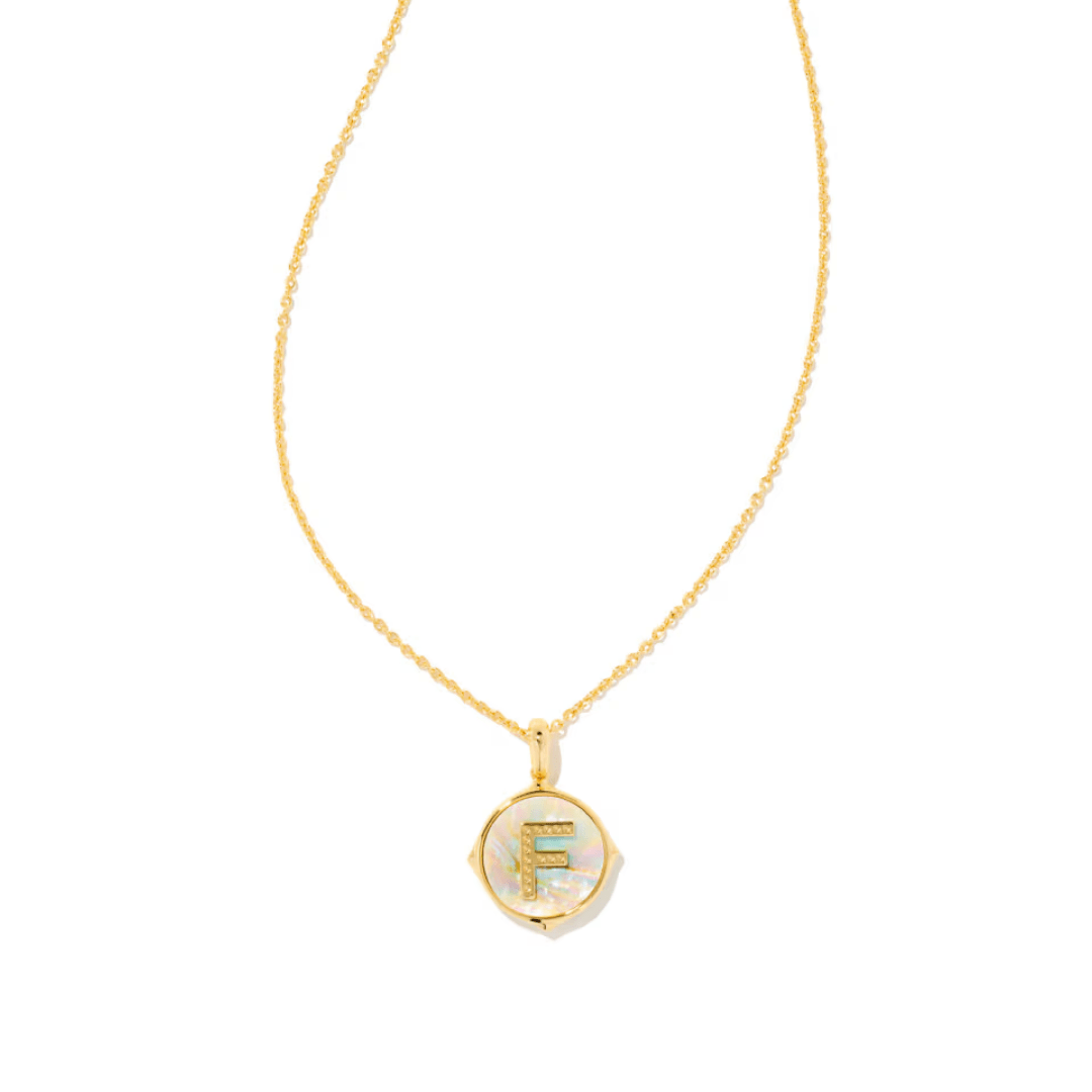 Letter F Disc Reversible Necklace- Iridescent Abalone Shell - Lizzy G's Fine Gifts