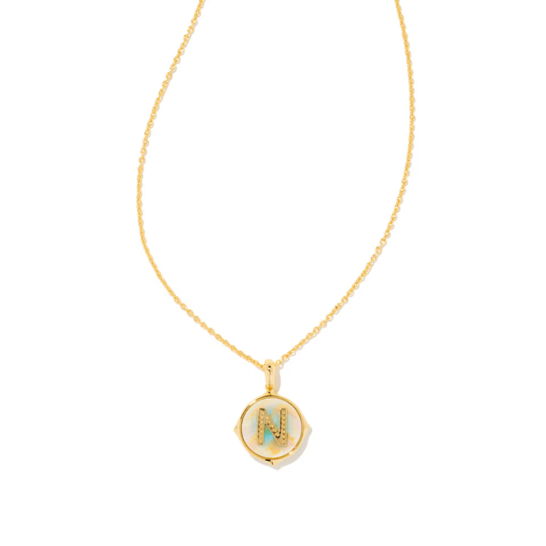 Letter N Disc Reversible Necklace - Iridescent Abalone Shell - Lizzy G's Fine Gifts